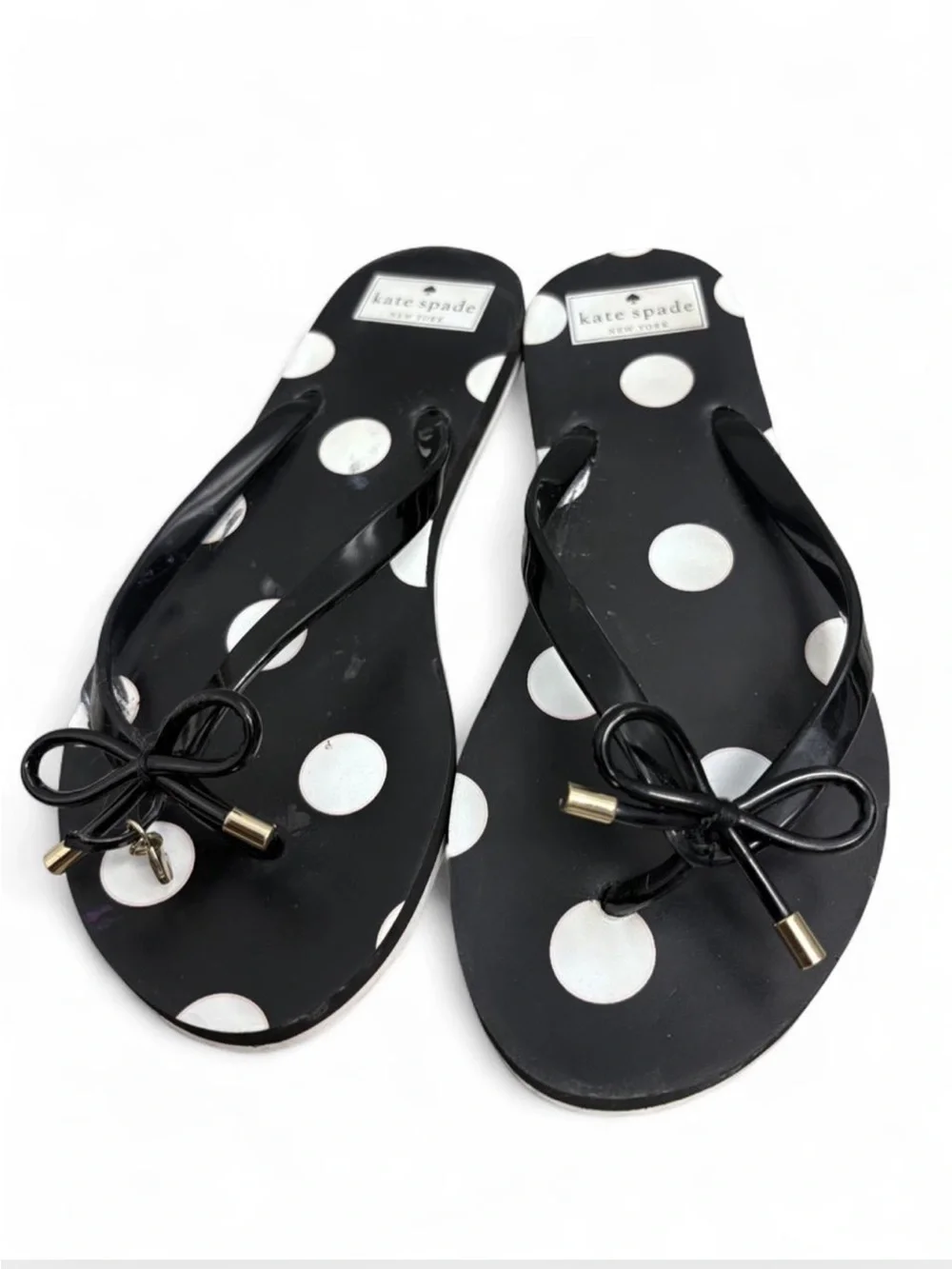 kate spade Black and White Polka Dot Bow Flip Flop Sandals